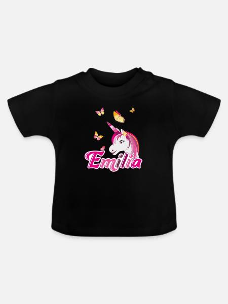 Emilia, Mädchenname, Lieblingsname - Baby Bio-T-Shirt mit Rundhals - Schwarz