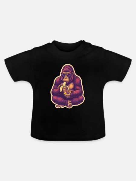 Gorilla Mit Sonnenbrille Isst Banane - Baby Bio-T-Shirt mit Rundhals - Schwarz