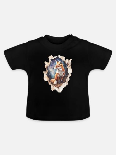 Fuchs Sternenhimmel - Baby Bio-T-Shirt mit Rundhals - Schwarz