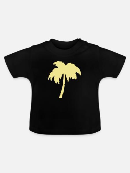 Palme Silhouette Gelb - Baby Bio-T-Shirt mit Rundhals - Schwarz