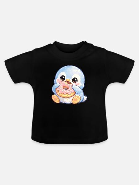 Kleiner Donut-Pinguin - Baby Bio-T-Shirt mit Rundhals - Schwarz