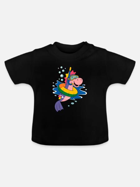 Lustiges Seepferd - Baby Bio-T-Shirt mit Rundhals - Schwarz