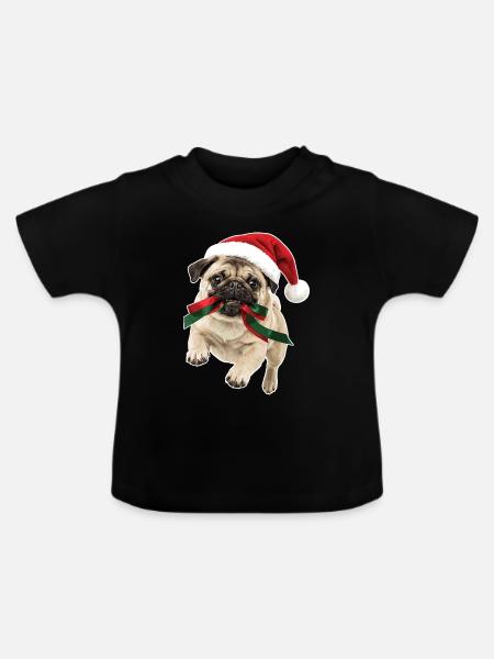 Verspielter Weihnachts Mops - Baby Bio-T-Shirt mit Rundhals - Schwarz