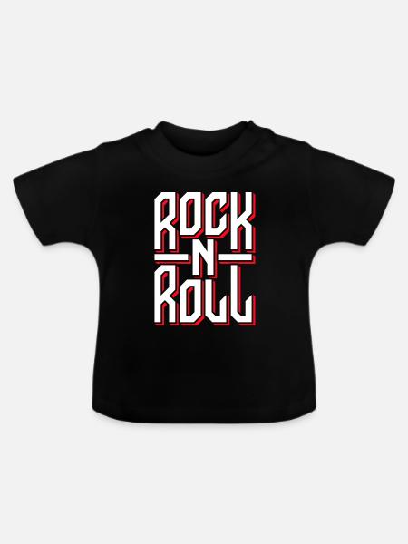 Mutiges Rock'n'Roll-Typografie-Design - Baby Bio-T-Shirt mit Rundhals - Schwarz