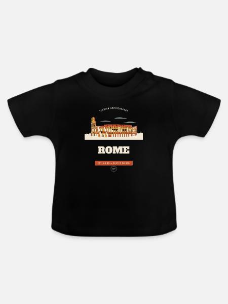 Romer Kolosseum Retro Reiseemblem - Baby Bio-T-Shirt mit Rundhals - Schwarz