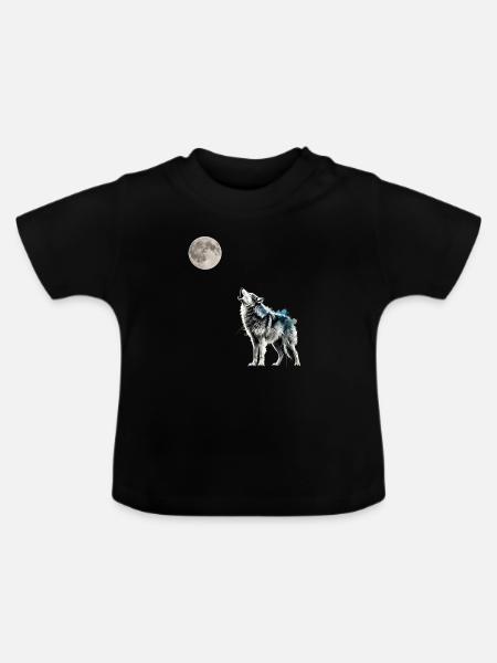 Mond ,Wolf - Baby Bio-T-Shirt mit Rundhals - Schwarz