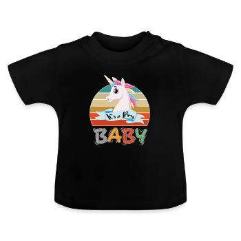 Baby It s a Boy Junge Einhorn Unicorn - Baby Bio-T-Shirt mit Rundhals - Schwarz - Vorne