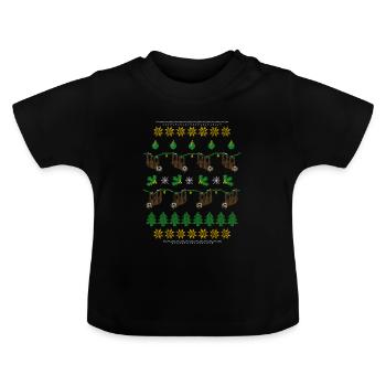 Ugly Christmas Pattern Sloths - Baby Organic T-Shirt with Round Neck - black - Front