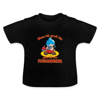 Groß bin zur Feuerwehr - RAHMENLOS Baby - Baby Bio-T-Shirt mit Rundhals - Schwarz - Vorne