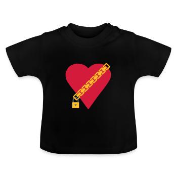 Coeur avec chaine et cadenas - T-shirt bio col rond Bébé - noir - Devant