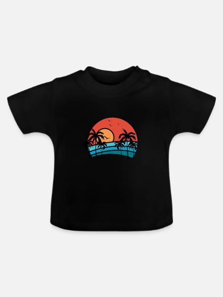 Palmiers / plage / coucher de soleil / fête sur la plage - T-shirt bio col rond Bébé - noir