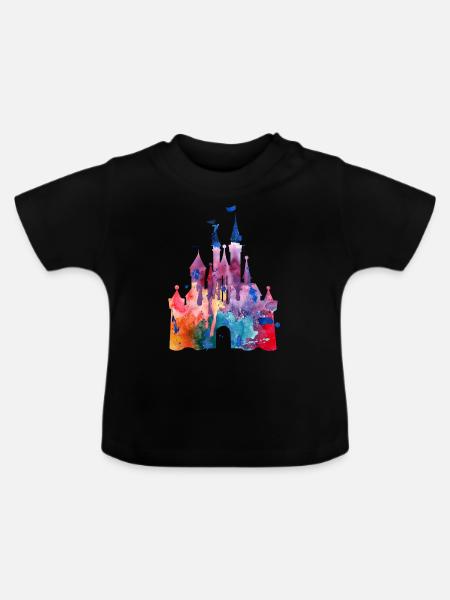 Aquarell Princess Castle - Baby Bio-T-Shirt mit Rundhals - Schwarz