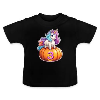 Einhorn Kürbis Herbst 3 - dritten Geburtstag - Baby Bio-T-Shirt mit Rundhals - Schwarz - Vorne