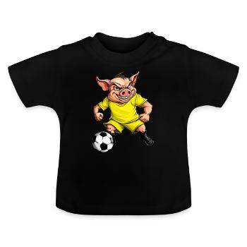 Schweinchen Fussball / gelbes Schweinchen - Baby Bio-T-Shirt mit Rundhals - Schwarz - Vorne