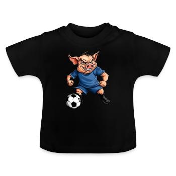 Fussball Schweinchen - Baby Bio-T-Shirt mit Rundhals - Schwarz - Vorne