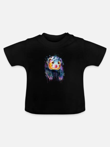 Frettchen handgezeichnet - Baby Bio-T-Shirt mit Rundhals - Schwarz