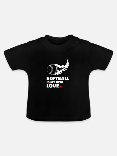 Ich Liebe Softball - Baby Bio-T-Shirt mit Rundhals - Schwarz