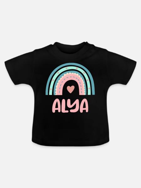 Alya Name Regenbogen Baby - Baby Bio-T-Shirt mit Rundhals - Schwarz