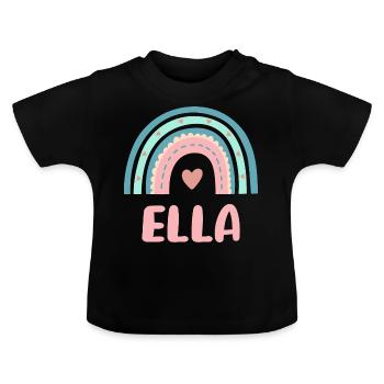 Ella Name Regenbogen Baby - Baby Bio-T-Shirt mit Rundhals - Schwarz - Vorne