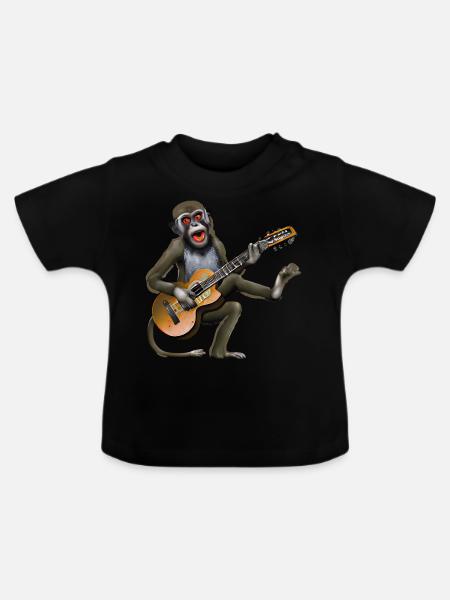 Gitarren-Affe - Baby Bio-T-Shirt mit Rundhals - Schwarz