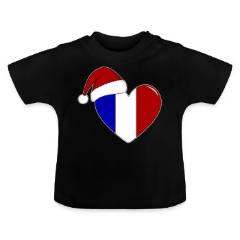 Drapeau de la France Coeur de Noël - T-shirt bio col rond Bébé - noir - Devant