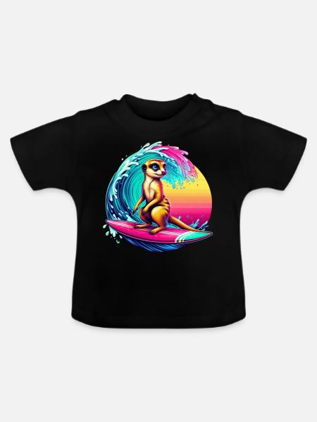 Erdmännchen Surfen - Baby Bio-T-Shirt mit Rundhals - Schwarz