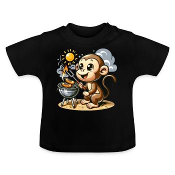 Singe BBQ mignon - T-shirt bio col rond Bébé - noir - Devant