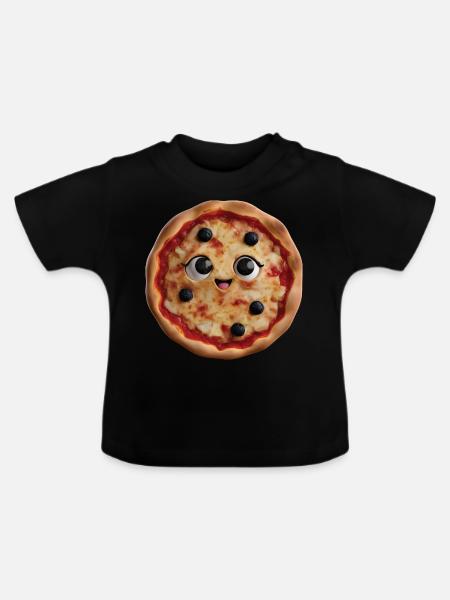Glückliche Pizza - Baby Bio-T-Shirt mit Rundhals - Schwarz