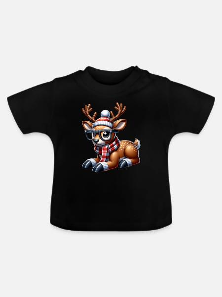 Reindeer Christmas - Baby Bio-T-Shirt mit Rundhals - Schwarz