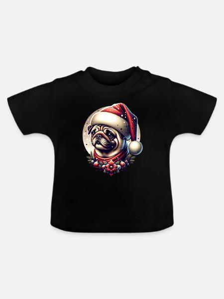 Weihnachts Mops Schneefall - Baby Bio-T-Shirt mit Rundhals - Schwarz