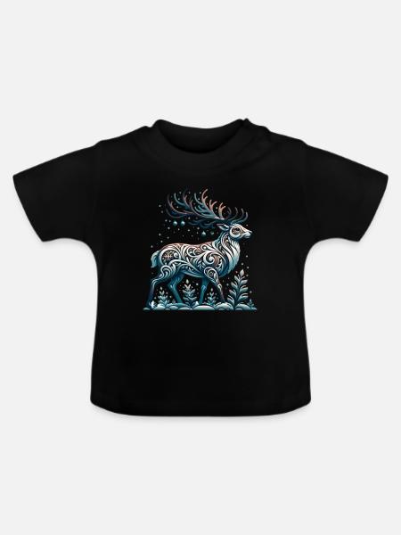 Rentier Winter Schnee Winterurlaub - Baby Bio-T-Shirt mit Rundhals - Schwarz