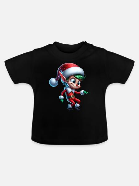 Lustiger Elf Tanzt Weihnachten - Baby Bio-T-Shirt mit Rundhals - Schwarz