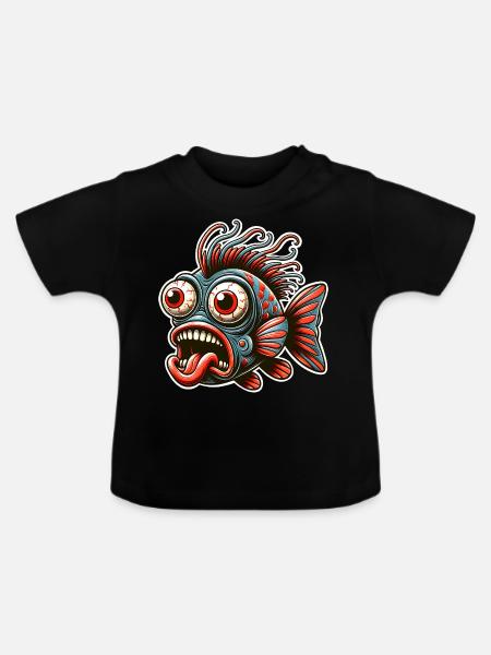 Fisch Crazy - Baby Bio-T-Shirt mit Rundhals - Schwarz
