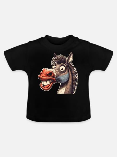 Pferd - Baby Bio-T-Shirt mit Rundhals - Schwarz