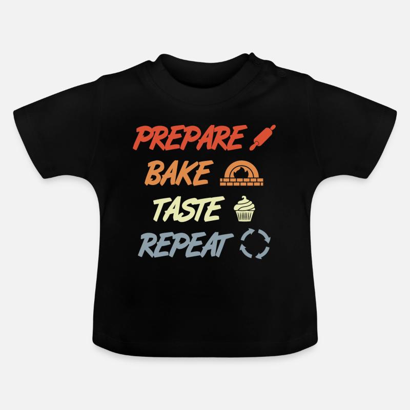 Préparer Cuire Goûter Répéter - T-shirt bio col rond Bébé - noir