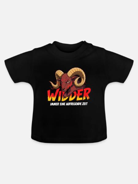 Widder mit Flammen-Text - Baby Bio-T-Shirt mit Rundhals - Schwarz