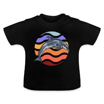 Dolphin in wave pattern - Baby Organic T-Shirt with Round Neck - black - Front