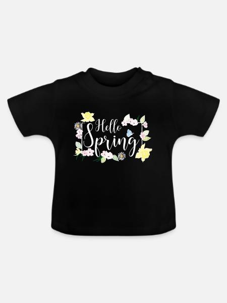 Hello Spring weiss - Baby Bio-T-Shirt mit Rundhals - Schwarz