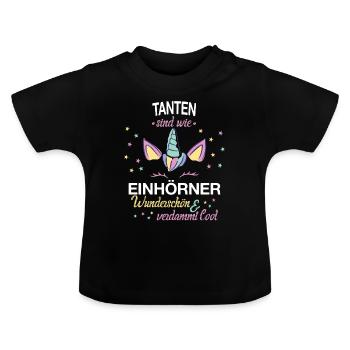 Tante Großtante Tanten Familie Einhorn Spruch - Baby Bio-T-Shirt mit Rundhals - Schwarz - Vorne