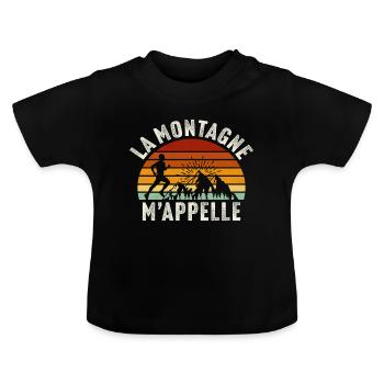 La montagne m'appelle trail running - T-shirt bio col rond Bébé - noir - Devant