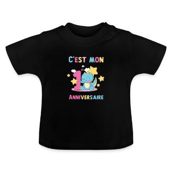 Anniversaire 1 an - T-shirt bio col rond Bébé - noir - Devant