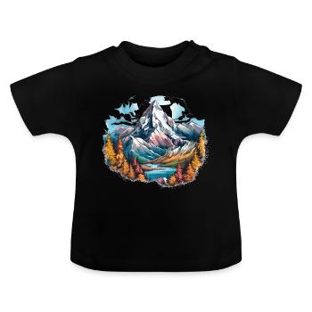 Mountains Hiking Nature - Baby Organic T-Shirt with Round Neck - black - Front