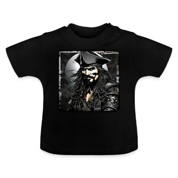 Grimmiger Pirat Freibeuter Seefahrer Kapitän - Baby Bio-T-Shirt mit Rundhals - Schwarz - Vorne