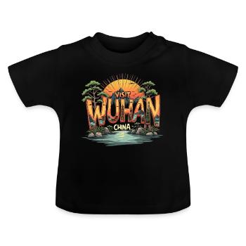 Visit Wuhan, Hubei Province, China Sunset - Baby Organic T-Shirt with Round Neck - black - Front