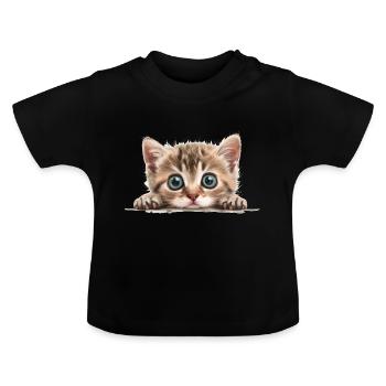 Peekaboo chaton doux minou grands yeux - T-shirt bio col rond Bébé - noir - Devant