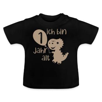 Dino 1 Jahr alt - Baby Bio-T-Shirt mit Rundhals - Schwarz - Vorne