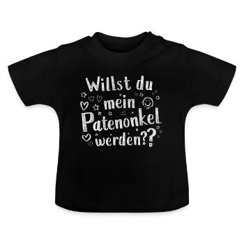 Willst du mein Patenonkel werden - Baby Bio-T-Shirt mit Rundhals - Schwarz - Vorne