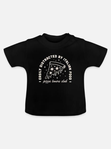 Humorvolle Pizza - Baby Bio-T-Shirt mit Rundhals - Schwarz