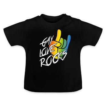 Schwule Liebe rockt - Baby Bio-T-Shirt mit Rundhals - Schwarz - Vorne