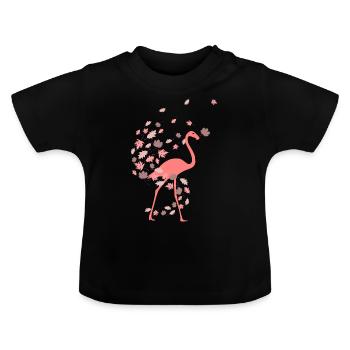 Flamingo im Herbst Laub - Baby Bio-T-Shirt mit Rundhals - Schwarz - Vorne